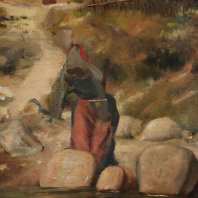 Landscape with Washerwomen Oil on Canvas - Italy XIX-XX Century
