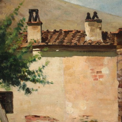 Landschaft mit Wäscherinnen Öl auf Leinwand Italien XVIII-XIX Jhd