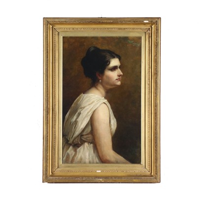 Female Portrait Oil on Canvas Italy XIX Century