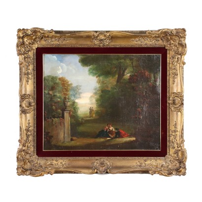 Landscape with Figures Oil on Canvas France XIX Century