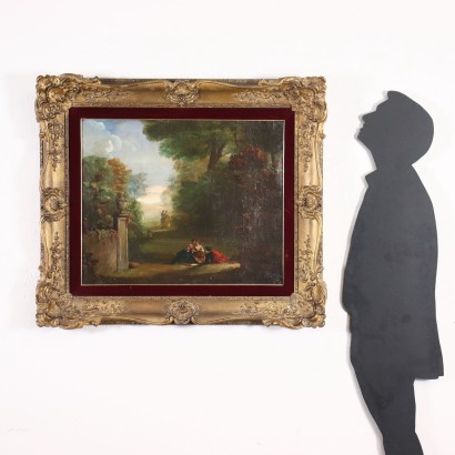 Landscape with Figures Oil on Canvas France XIX Century