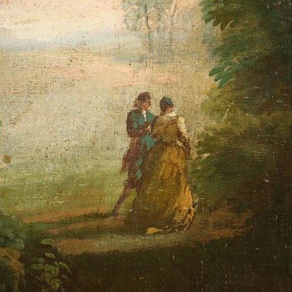 Landschaft mit Figuren Öl auf Leinwandkarton Frankreich XIX Jhd