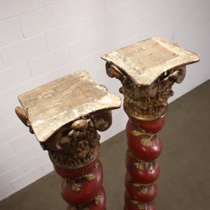 Paar Verdrehte Säulen Kastanienholz Spanien XVIII Jhd
