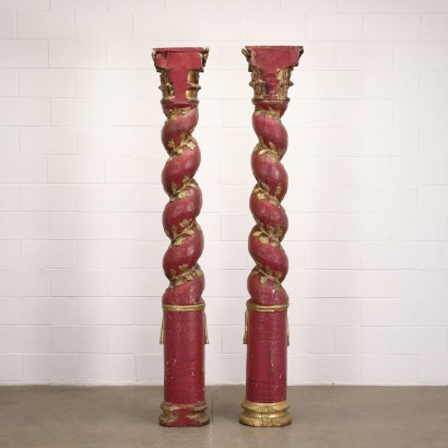Paar Verdrehte Säulen Kastanienholz Spanien XVIII Jhd