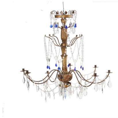 Ancient Neoclassical Chandelier Genoa '700 Carved Wood Gold Decoration