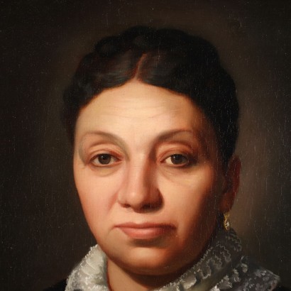 Weibliches Porträt Öl auf Leinwand XIX Jhd