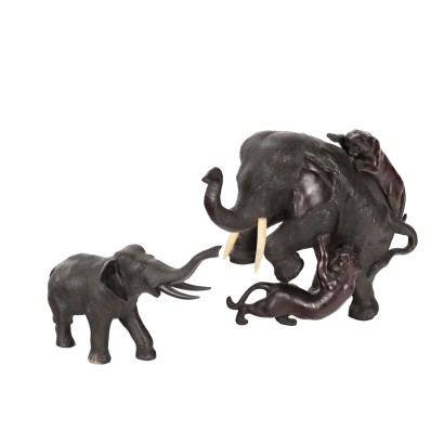 Groupe de 4 Éléphants Bronze Japon XIX-XX Siècle