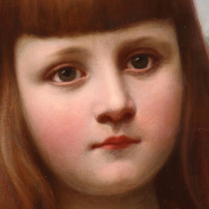 Portrait d\'une Petite Fille Huile sur Toile Italie XIX Siècle