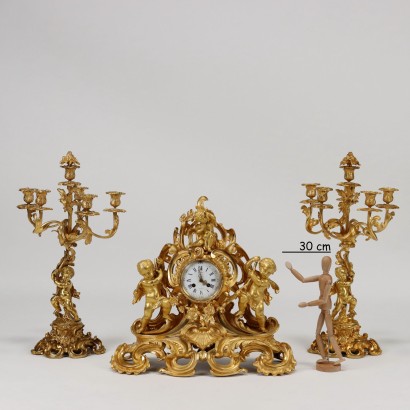Triptych Clock G. Raglia Milano Bronze Italy XIX Century