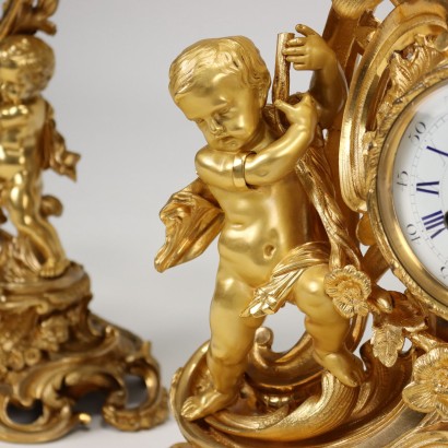 Triptych Clock G. Raglia Milano Bronze Italy XIX Century
