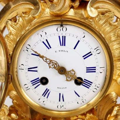 antiguo, reloj, reloj antiguo, reloj antiguo, reloj antiguo italiano, reloj antiguo, reloj neoclásico, reloj del siglo XIX, reloj de péndulo, reloj de pared, Tríptico Reloj Bronce G. Raglia