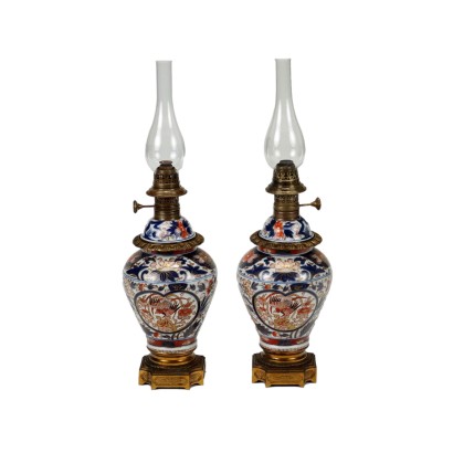 Paar Napoleon III Öllampen Porzellan Frankreich XIX Jhd