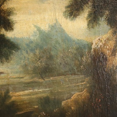 Paesaggio fluviale con figure di boscaio