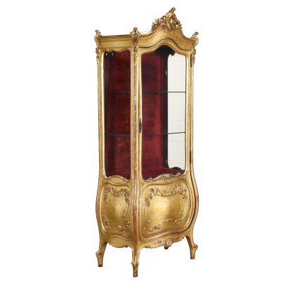 Rococò Style Showcase Gilded Wood Glass Italy 19th Century