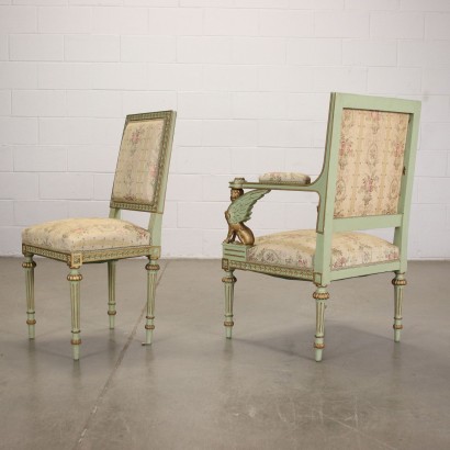 Couple of Chairs and Armchairs Neoclassical Style Italy XX Century