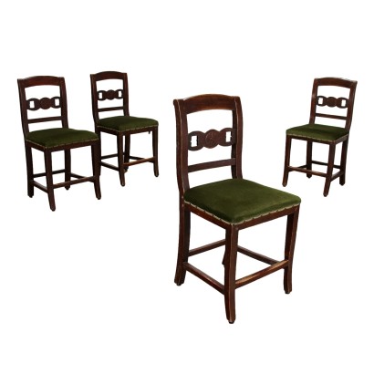 Group of 4 Directoire Chairs Walnut Italy XVIII-XIX Century
