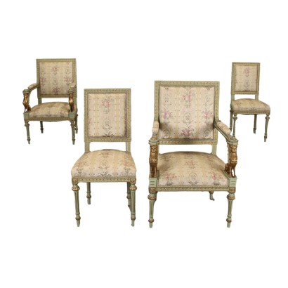 Couple of Chairs and Armchairs Neoclassical Style Italy XX Century