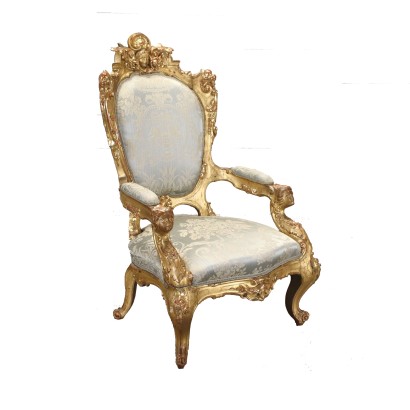 Ancient Neo-Baroque Armchair Italy '800 Padded Seat Gilded Wood