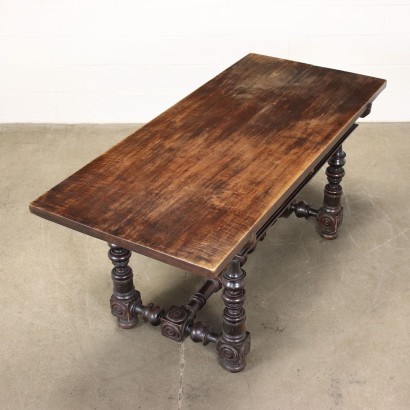 Antik, Tisch, antiker Tisch, antiker Tisch, antiker italienischer Tisch, antiker Tisch, neoklassizistischer Tisch, Tisch aus dem 19. Jahrhundert, barocker Walnuss-Spulentisch