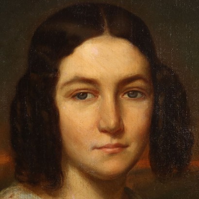 Portrait of a Young Woman Oil on Canvas Italy XIX Century