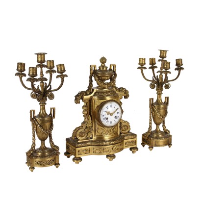 Triptych Clock A. Bailly Lyon Bronze France XIX Century