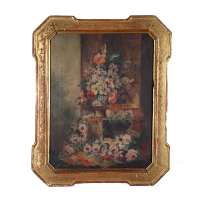 Floral Composition Oil on Canvas Italy XIX Century
