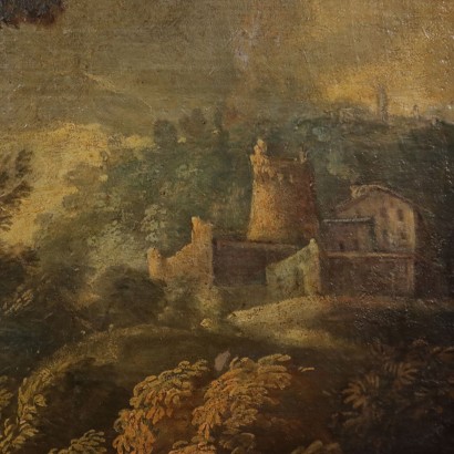 Oil on Canvas Landscape with Fishermen Italy XVIII Century