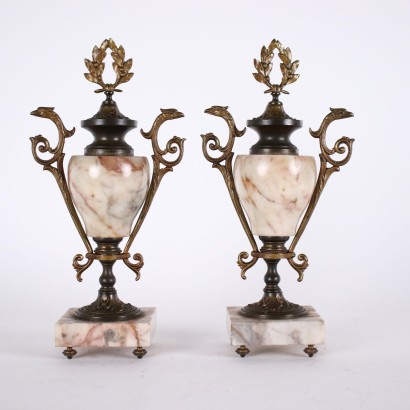 Triptych Marble and Bronze Clock France XIX Century