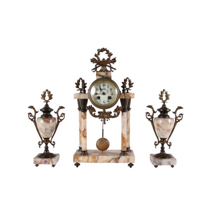 Antique Triptych Marble and Bronze Clock France XIX Century