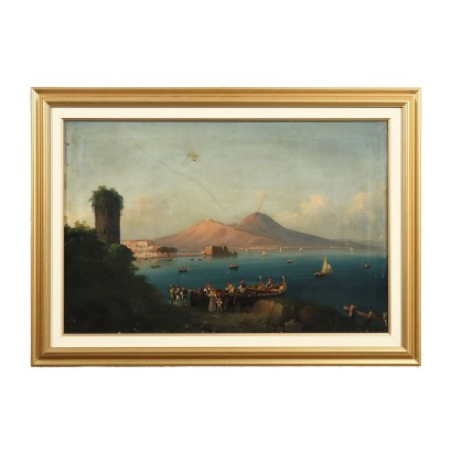 Vue sur le Golfe de Naples Huile sur Toile Italie XIXe Siècle