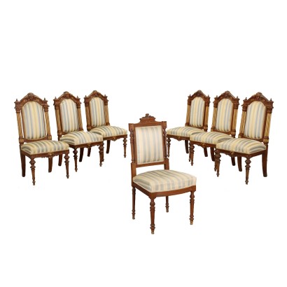 antigüedades, silla, sillas antiguas, silla antigua, silla italiana antigua, silla antigua, silla neoclásica, silla del siglo XIX, Grupo de las Siete Sillas Neorrenacentistas