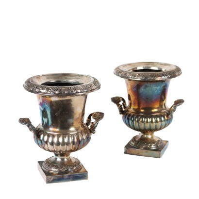 Pair of Vases Silvered Metal Europe XIX-XX Century