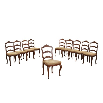 Group of 10 Chairs Walnut Italy XX Century
