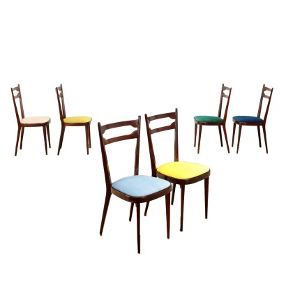 Gruppe von 6 Stühlen Multicolor Buche Italien 1960er