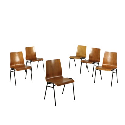 Group Of Six Chairs Plywood Metal Italy 1960s 1970s