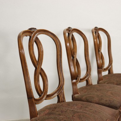Group of 6 Venetian Baroque Style Chairs Walnut Italy XX Century