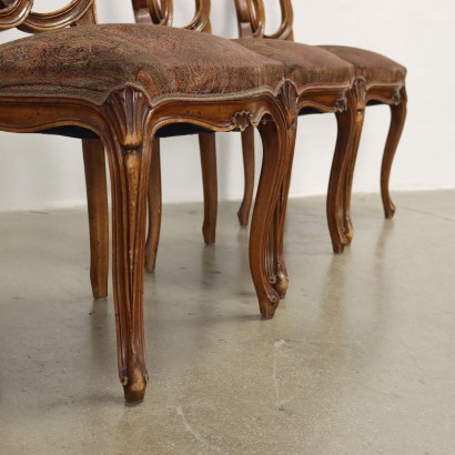 Group of 6 Venetian Baroque Style Chairs Walnut Italy XX Century