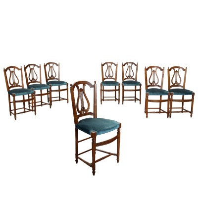 Group of 8 Empire Style Chairs Beech France XIX Century