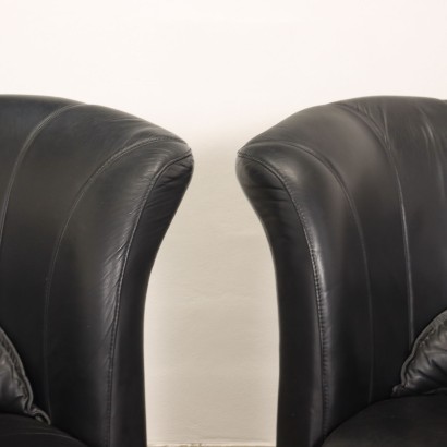 Couple of Armchairs Mirabili Elica Leather Italy 1980s