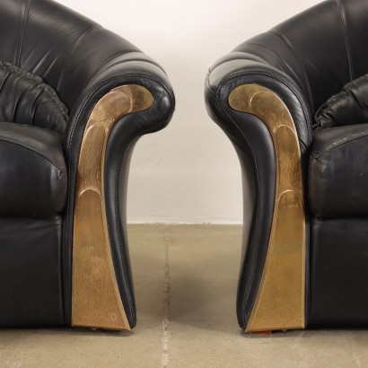 Couple of Armchairs Mirabili Elica Leather Italy 1980s