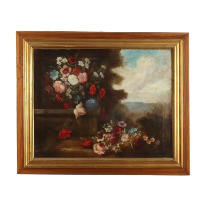 Floral Composition Oil on Canvas Italy XX Century