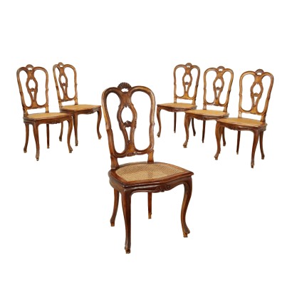 Group of 6 Baroque Style Chairs Walnut Italy XX Century