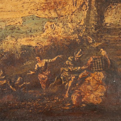 Landschaft mit Figuren Öl auf Leinwand Italien XX Jhd