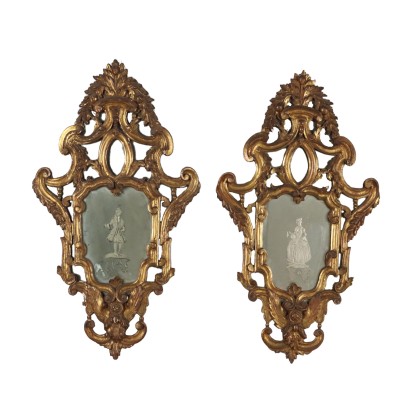 Paire de Miroirs Style Baroque Verre Italie XIX-XX Siècle