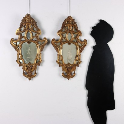 Paire de Miroirs Style Baroque Verre Italie XIX-XX Siècle