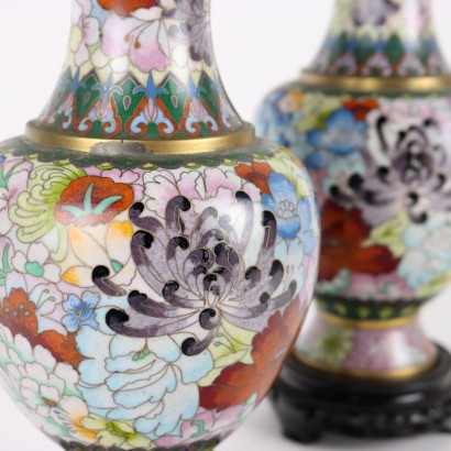 Pair of Cloisonné Vases Porcelain China 1960s-1970s