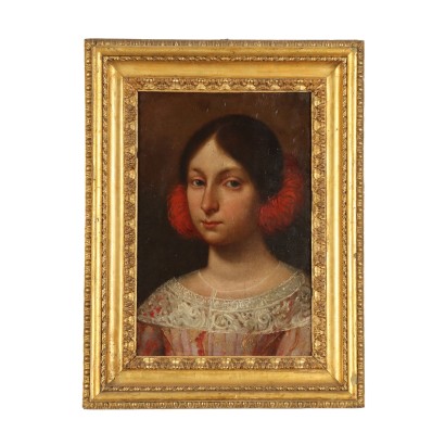 Portrait d'une Jeune Fille Huile sur Table Espagne XVII Siècle