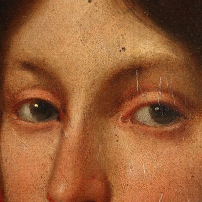 Portrait of a Noblewoman Oil on Wooden Table Spain XVII Century