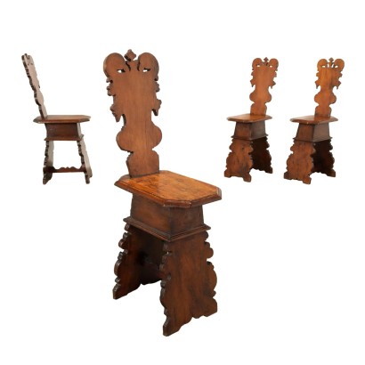 antigüedad, silla, sillas antiguas, silla antigua, silla italiana antigua, silla antigua, silla neoclásica, silla del siglo XIX, Grupo de cuatro taburetes barrocos