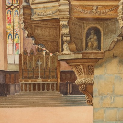 Church Interior Watercolor on Paper Italy 1881